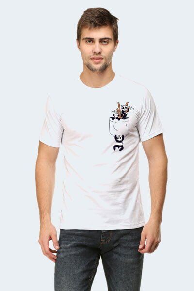 Pocket Panda DTF Print on White T-Shirt for POD Dropshipping in India